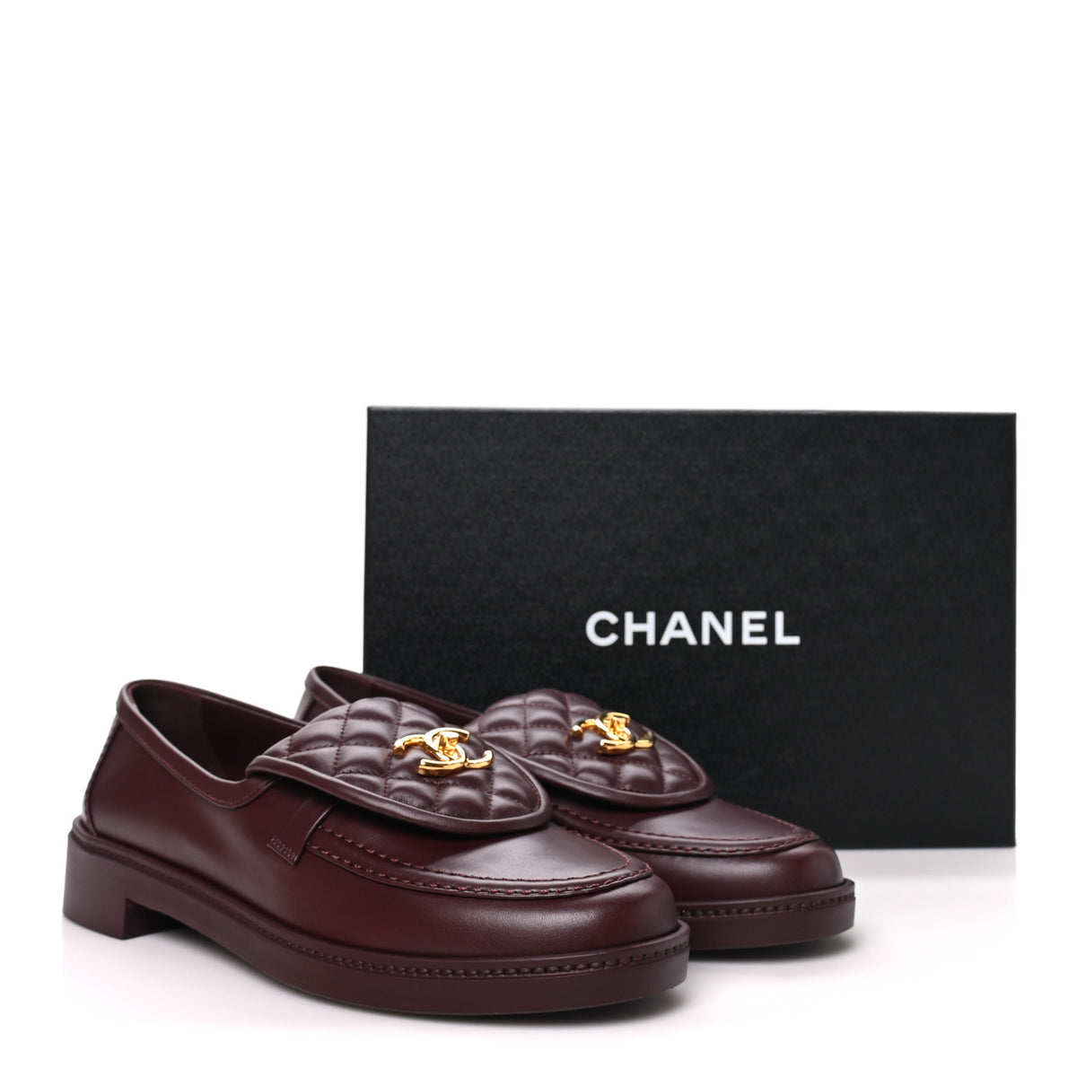 Chanel Calfskin Quilted CC Turnlock Loafers 41.5 Burgundy 10 of 10