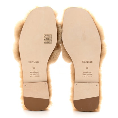 Hermes Woolskin Oran Sandals 38 Beige Argile 5 of 8