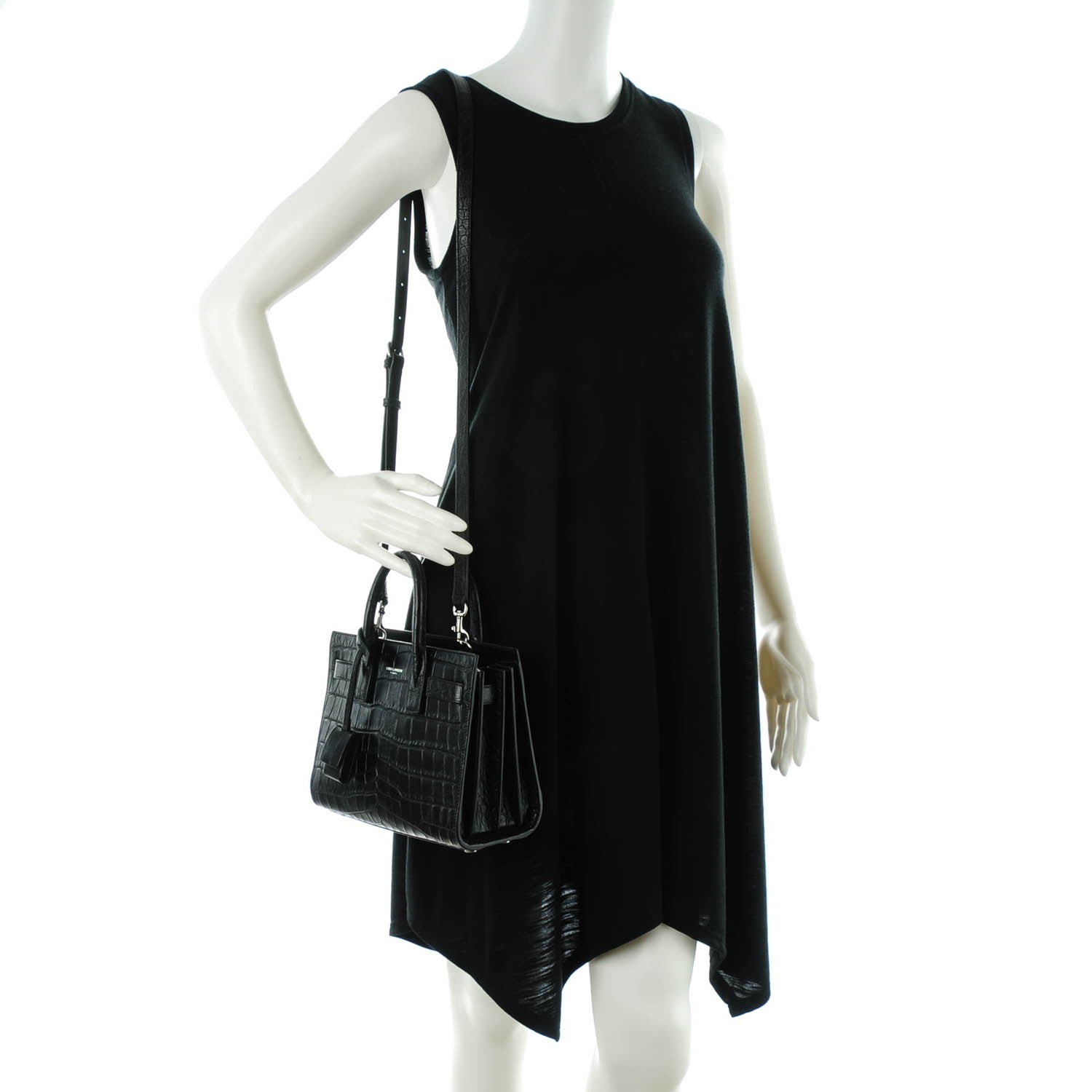 Saint Laurent Calfskin Crocodile Embossed Nano Sac De Jour Black 2 of 6
