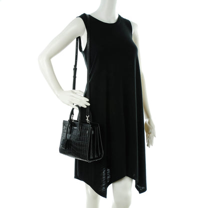 Saint Laurent Calfskin Crocodile Embossed Nano Sac De Jour Black 2 of 6