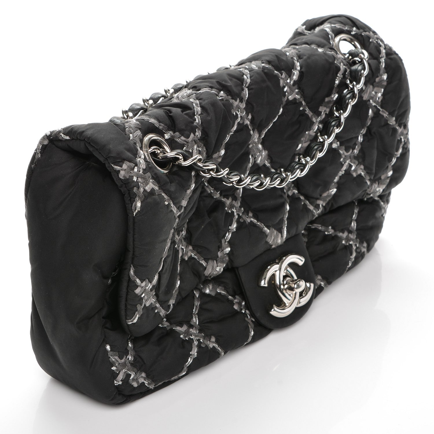 Chanel Nylon Quilted Tweed Stitch Medium Bubble Flap Black 8 of 8