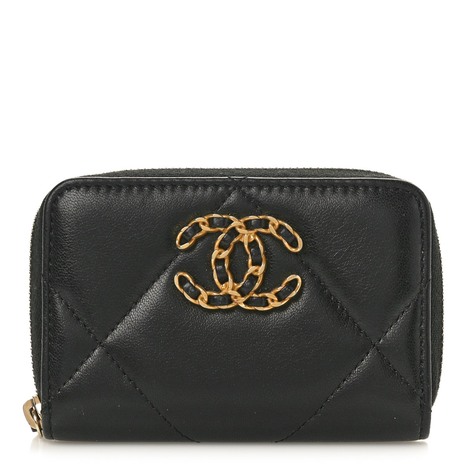 Chanel Lambskin Quilted Chanel 19 Zip Around Coin Purse Wallet Black 1 of 8
