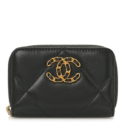 Chanel Lambskin Quilted Chanel 19 Zip Around Coin Purse Wallet Black 1 of 8