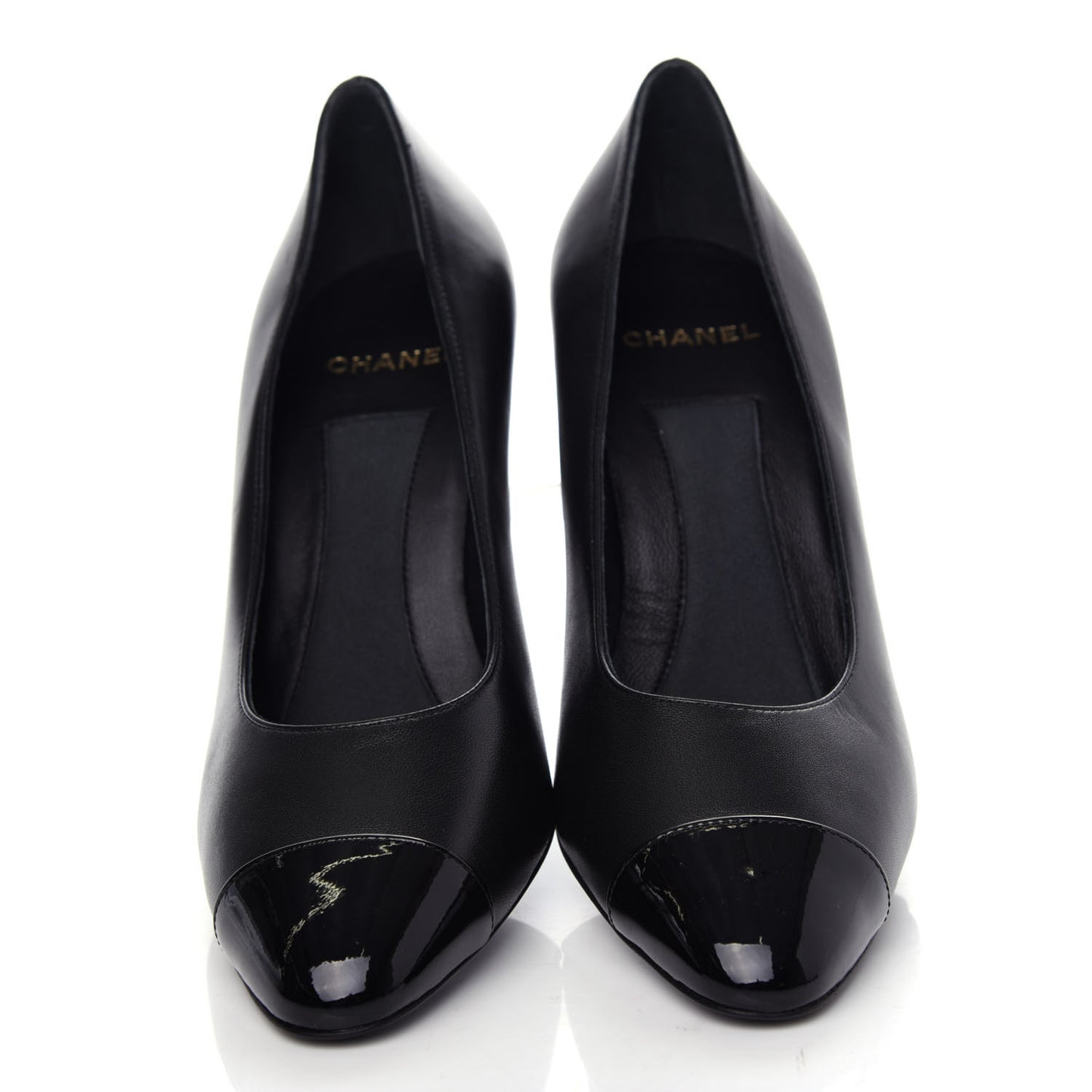 Lambskin Patent Cap Toe Pearl Pumps 37 Black
