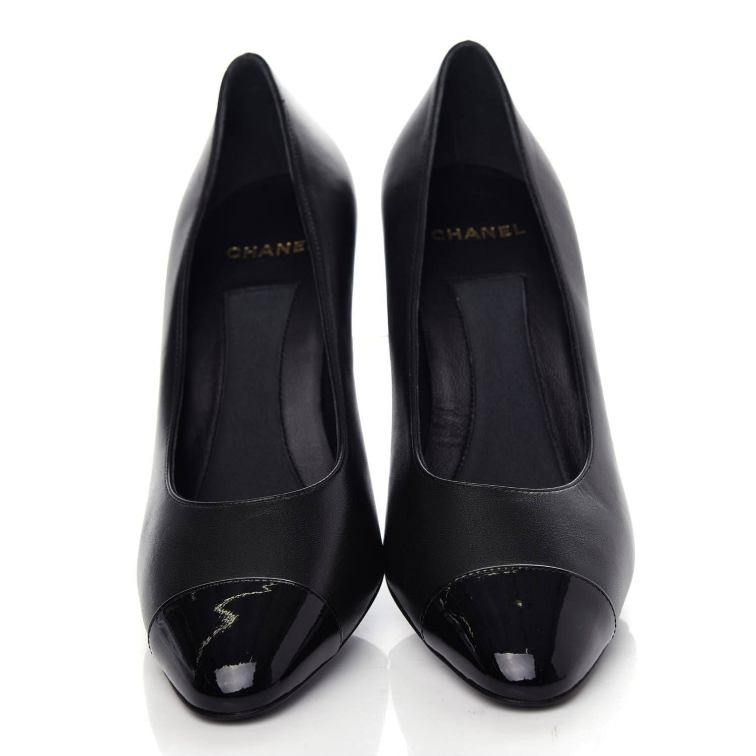 Chanel Lambskin Patent Cap Toe Pearl Pumps 37 Black 5 of 10