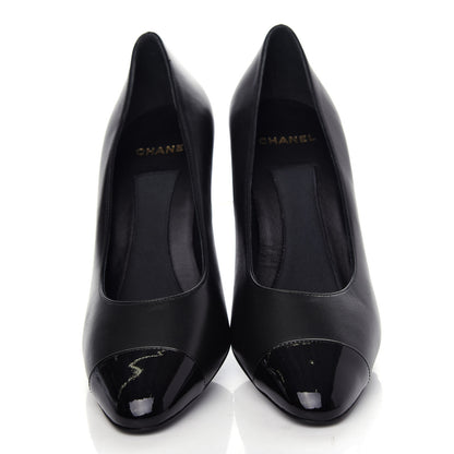 Chanel Lambskin Patent Cap Toe Pearl Pumps 37 Black 5 of 10