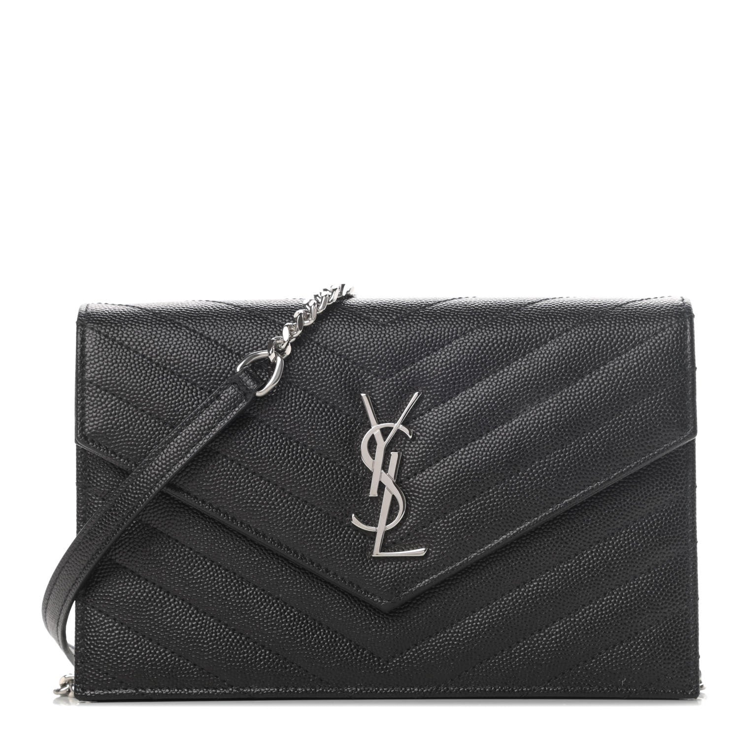 Saint Laurent Grain De Poudre Matelasse Chevron Monogram Envelope Chain Wallet Black 1 of 4