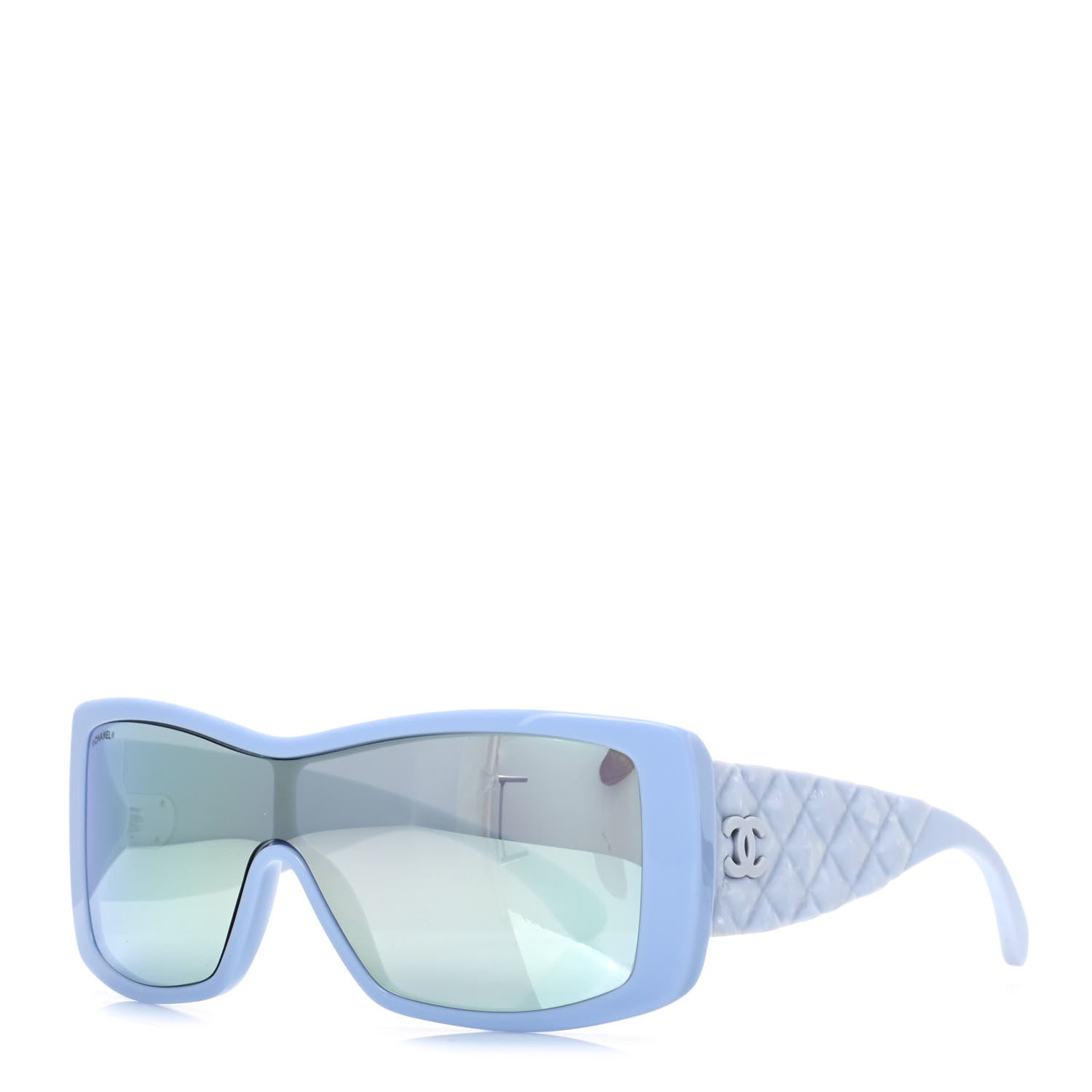 Chanel Wood Rubber Shield Sunglasses 71337 Light Blue 1 of 7