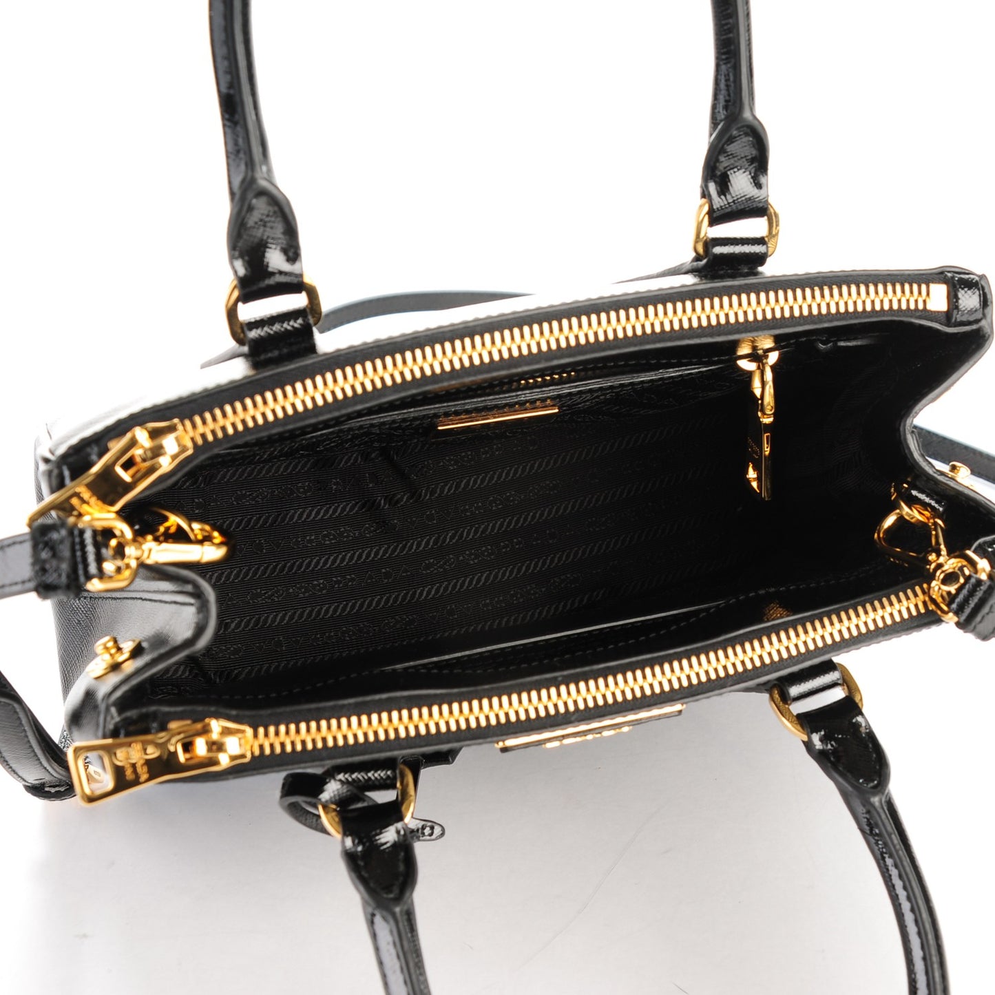Saffiano Vernice Mini Galleria Double Zip Tote Black