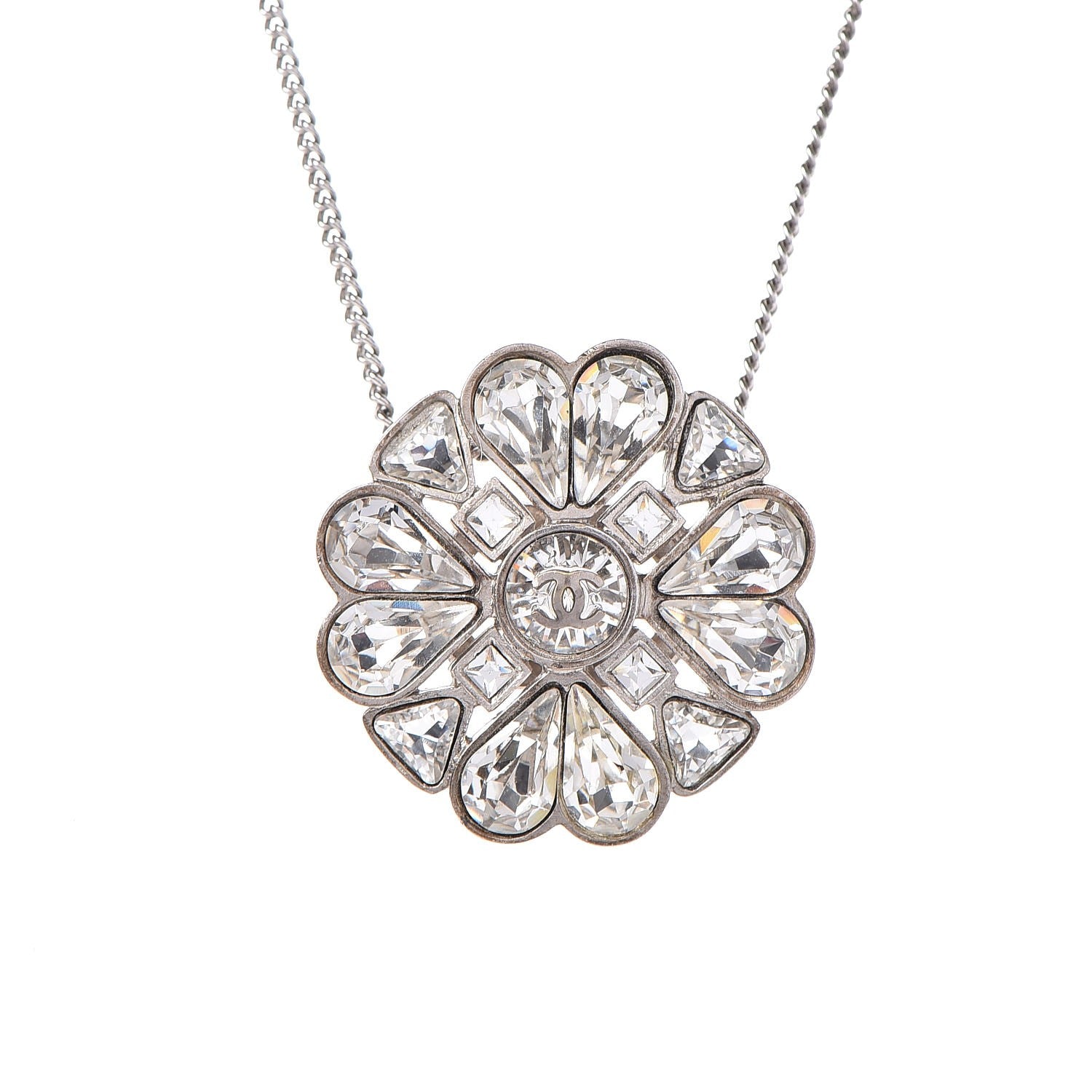 Chanel Crystal Strass CC Necklace Silver 3 of 8