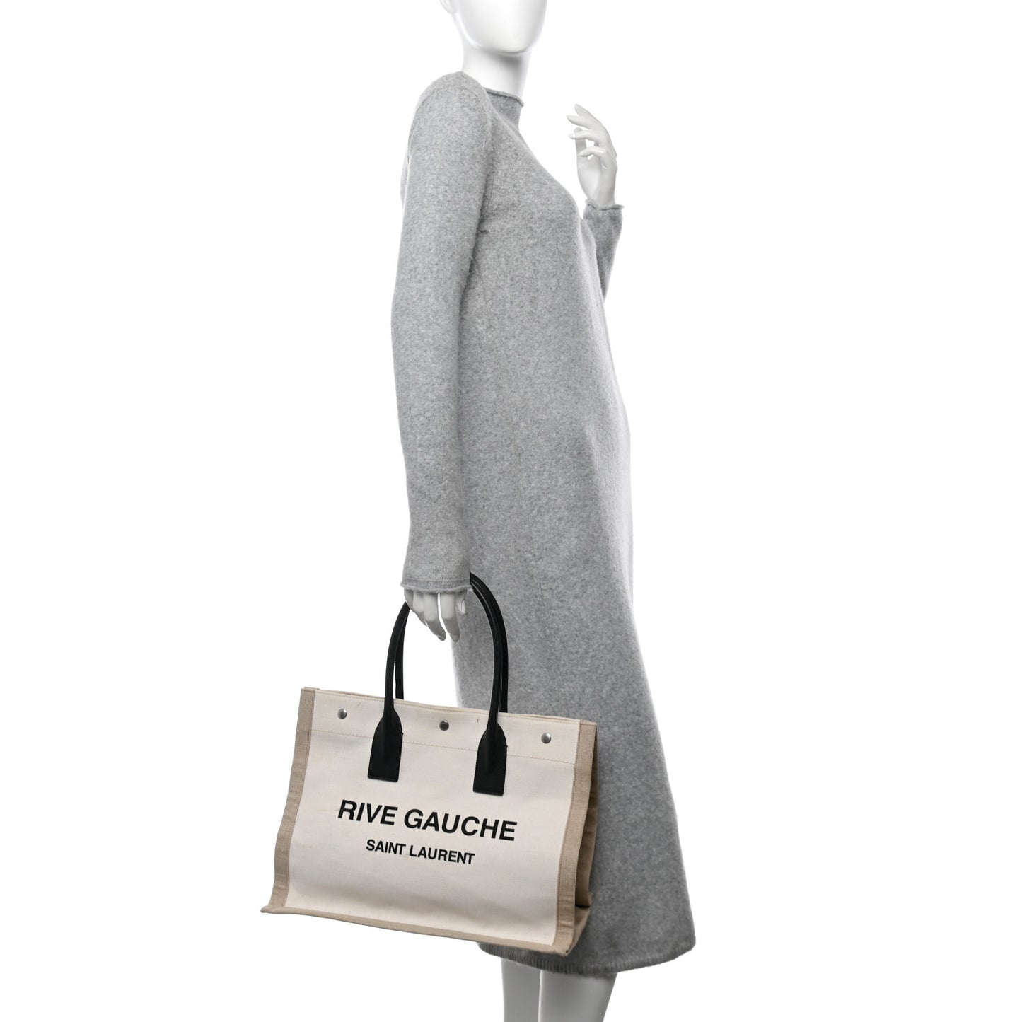 Linen Calfskin Small Rive Gauche Tote Greggio Natural