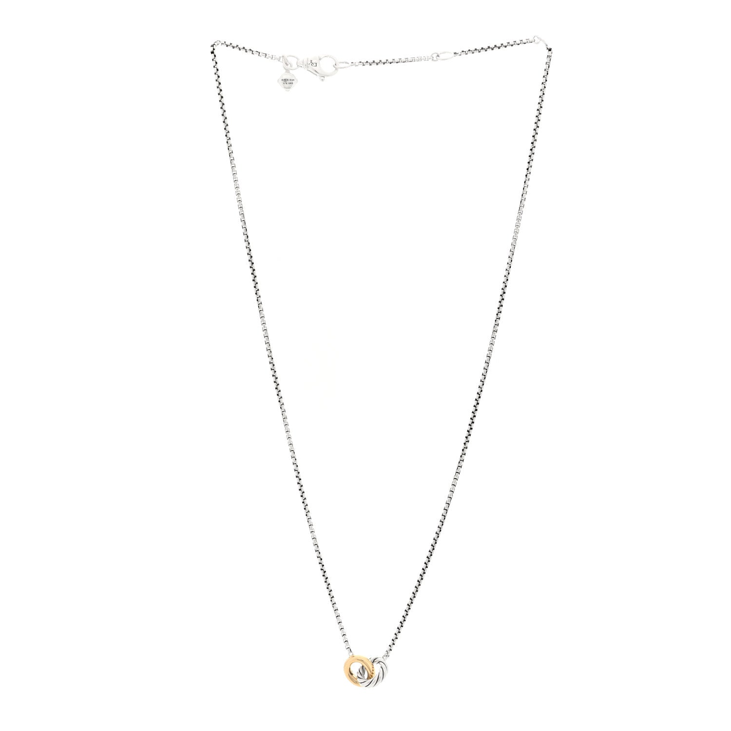 David Yurman Sterling Silver 14K Yellow Gold Petite Cable Linked Pendant Necklace 3 of 4