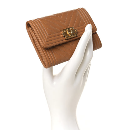 Chanel Lambskin Chevron Quilted Boy Card Holder Dark Beige 2 of 8