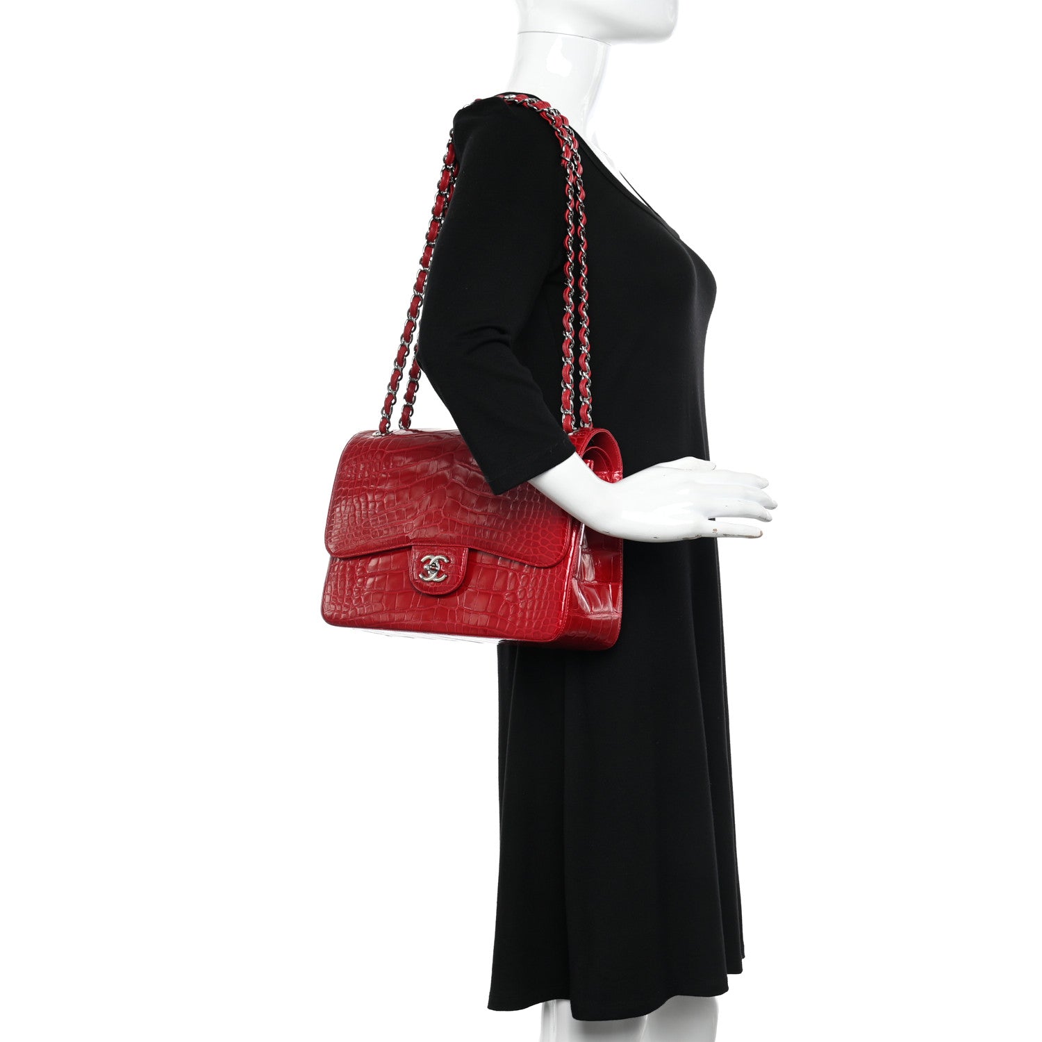 Chanel Alligator Jumbo Double Flap Red 2 of 12