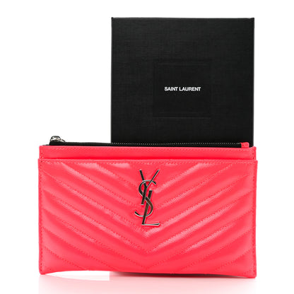 Saint Laurent Patent Grain De Poudre Matelasse Chevron Monogram Bill Pouch Neon Pink 8 of 8