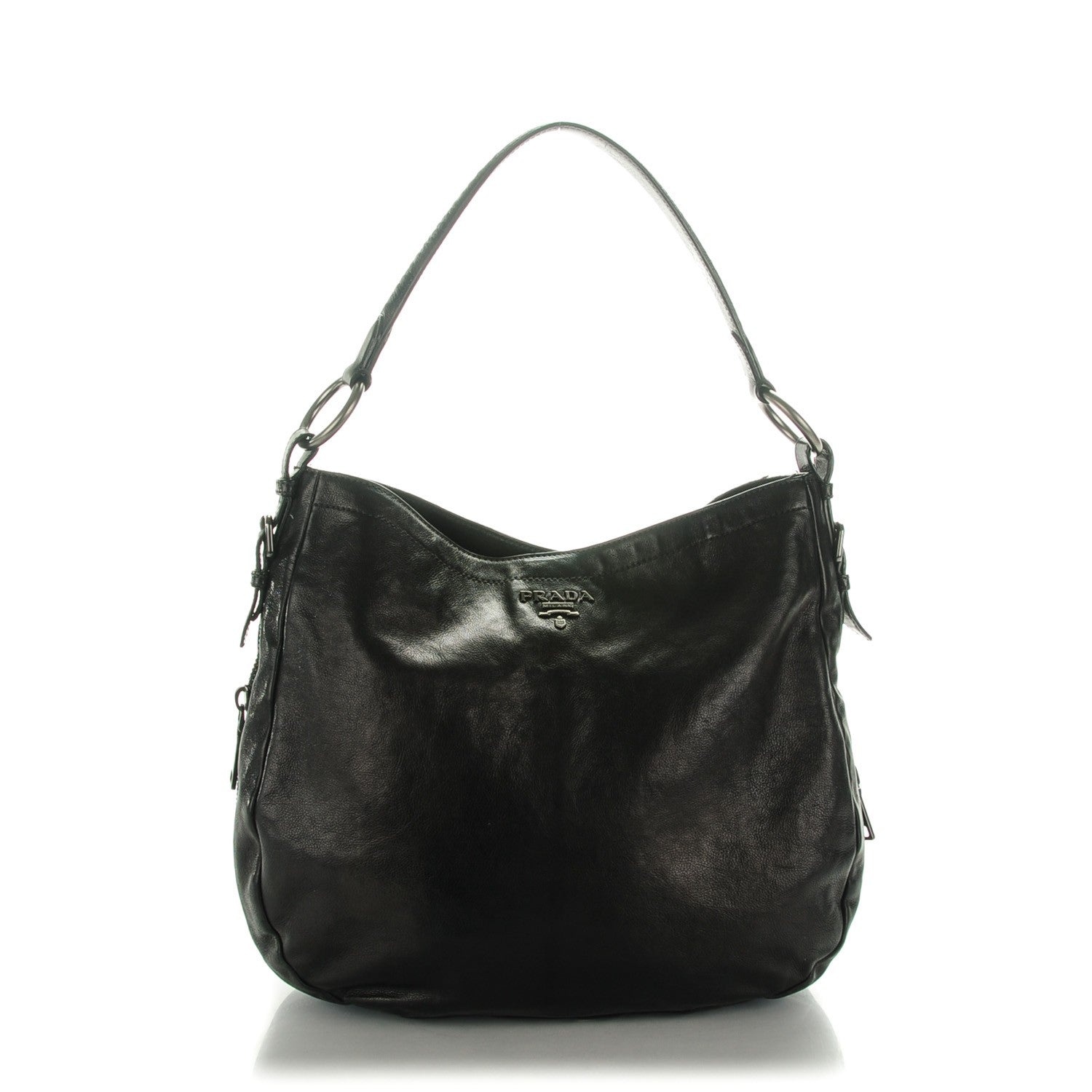 Prada Glace Calf Zip Around Hobo Nero Black 1 of 8