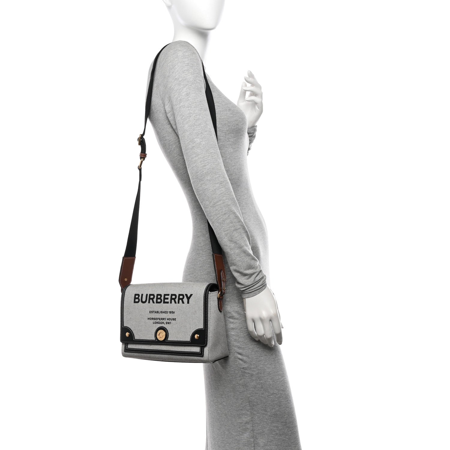 Burberry Canvas Horseferry Print Note Crossbody Bag Grey Black 2 of 12