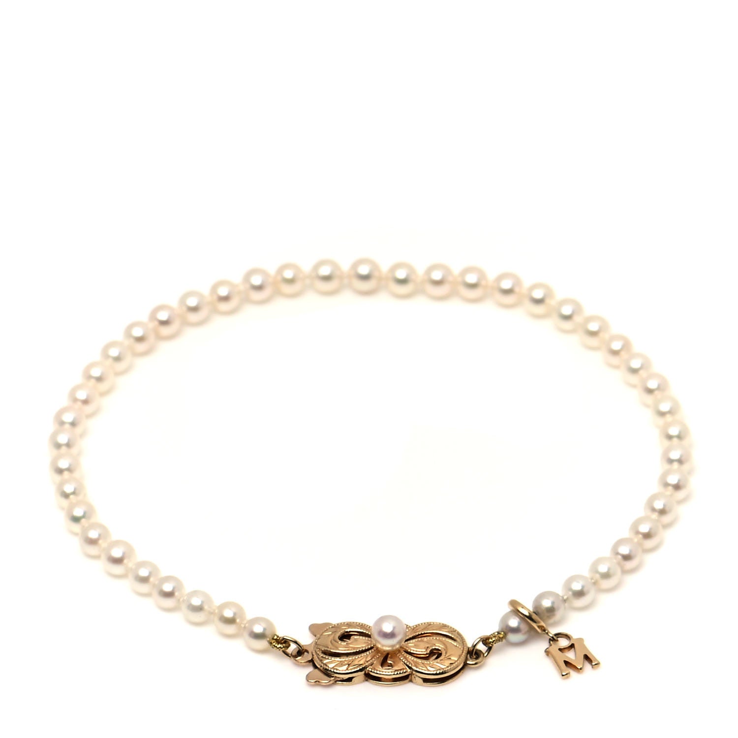 Mikimoto 18K Yellow Gold Akoya Pearl 3.5-4mm Strand Bracelet 1 of 5