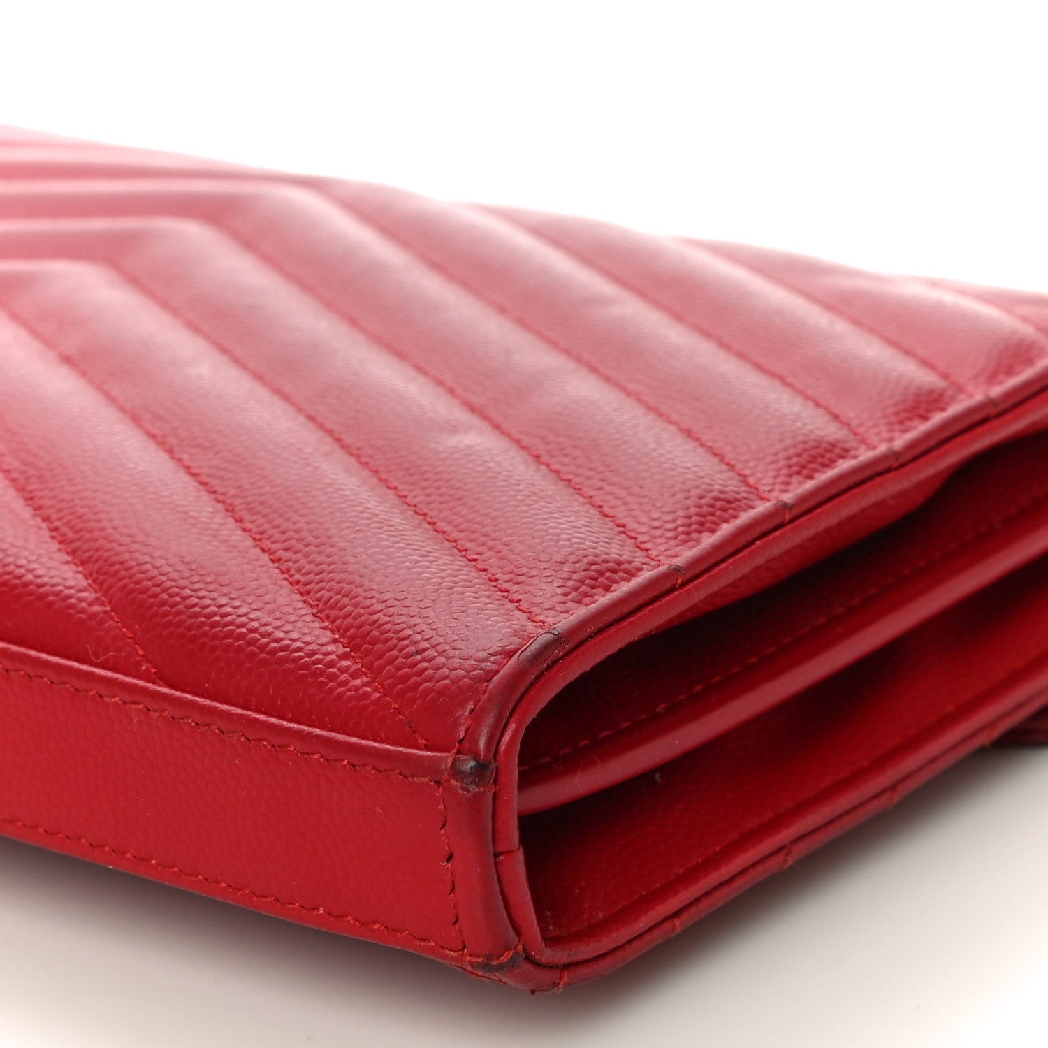 Saint Laurent Grain De Poudre Matelasse Chevron Monogram Chain Wallet New Red 11 of 21