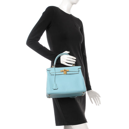 Hermes Taurillon Clemence Kelly Retourne 28 Bleu Atoll 3 of 9