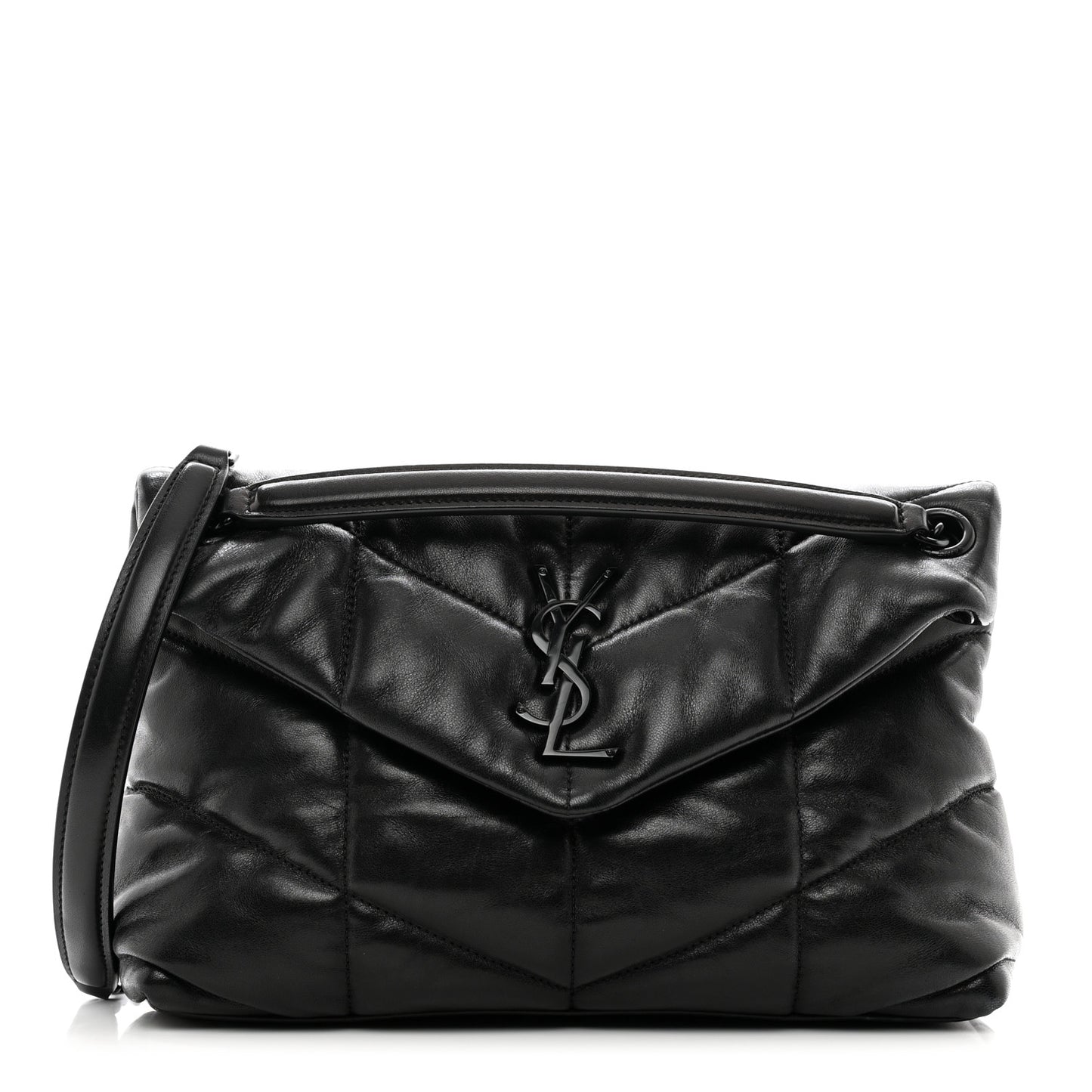 Lambskin Quilted Monogram Monochrome Small Loulou Puffer Chain Satchel Black