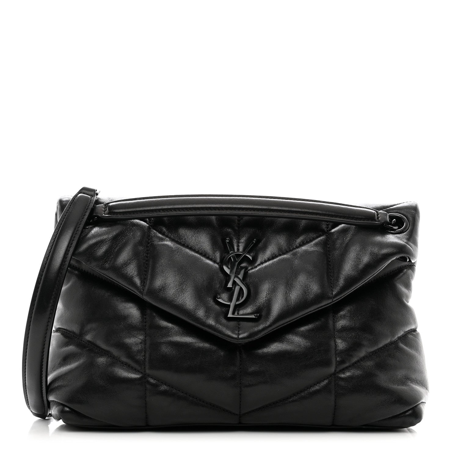 Saint Laurent Lambskin Quilted Monogram Monochrome Small Loulou Puffer Chain Satchel Black 1 of 10