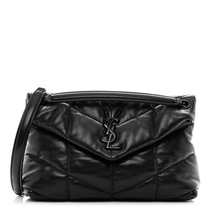 Saint Laurent Lambskin Quilted Monogram Monochrome Small Loulou Puffer Chain Satchel Black 1 of 10