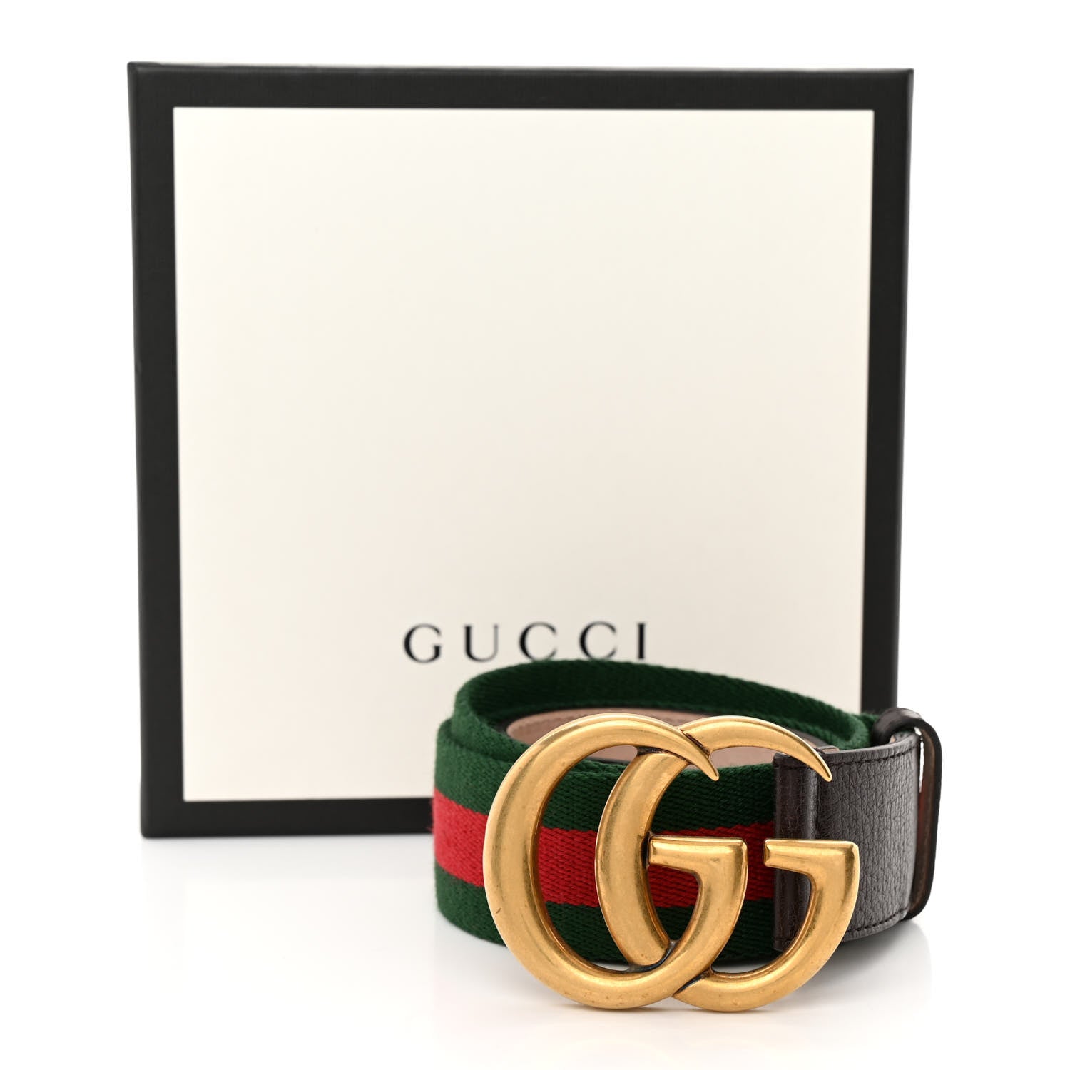 Gucci Nylon Textured Dollar Calfskin Double G Web 40mm Belt 90 36 Green Red Dark Cocoa 6 of 6