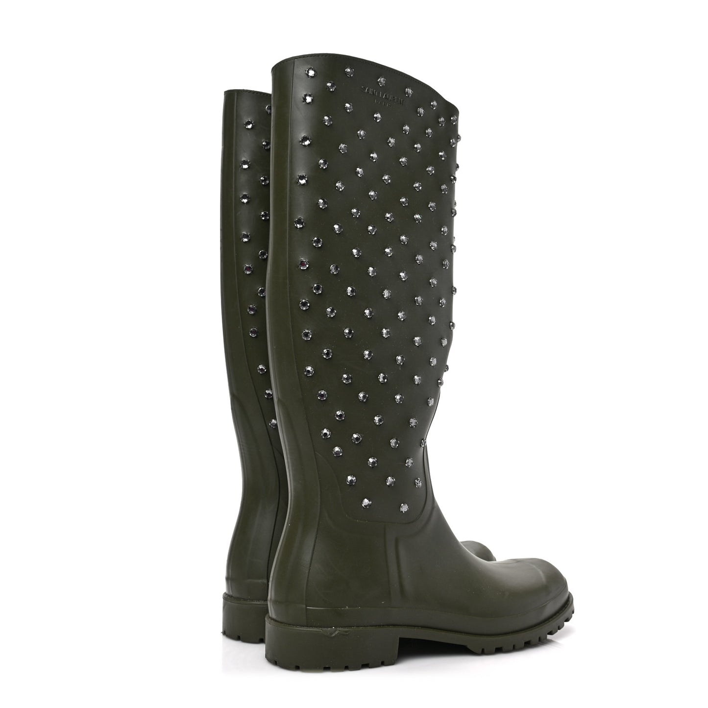 Rubber Studded Festival Rain Boots 38 New Kaki Fonce