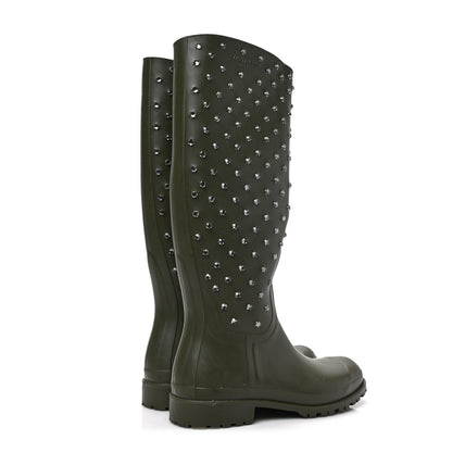 Saint Laurent Rubber Studded Festival Rain Boots 38 New Kaki Fonce 4 of 8