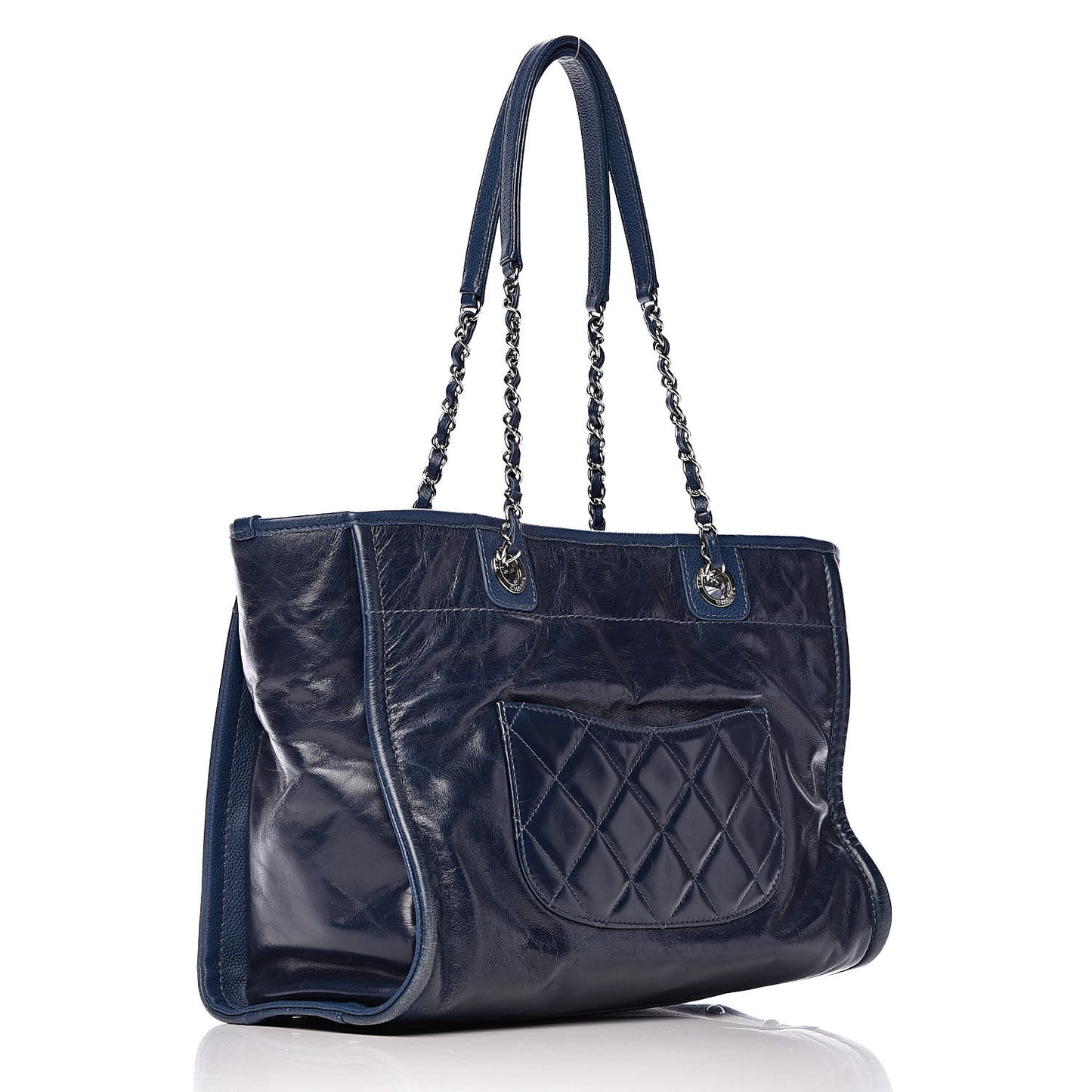 Glazed Calfskin Small Deauville Tote Blue