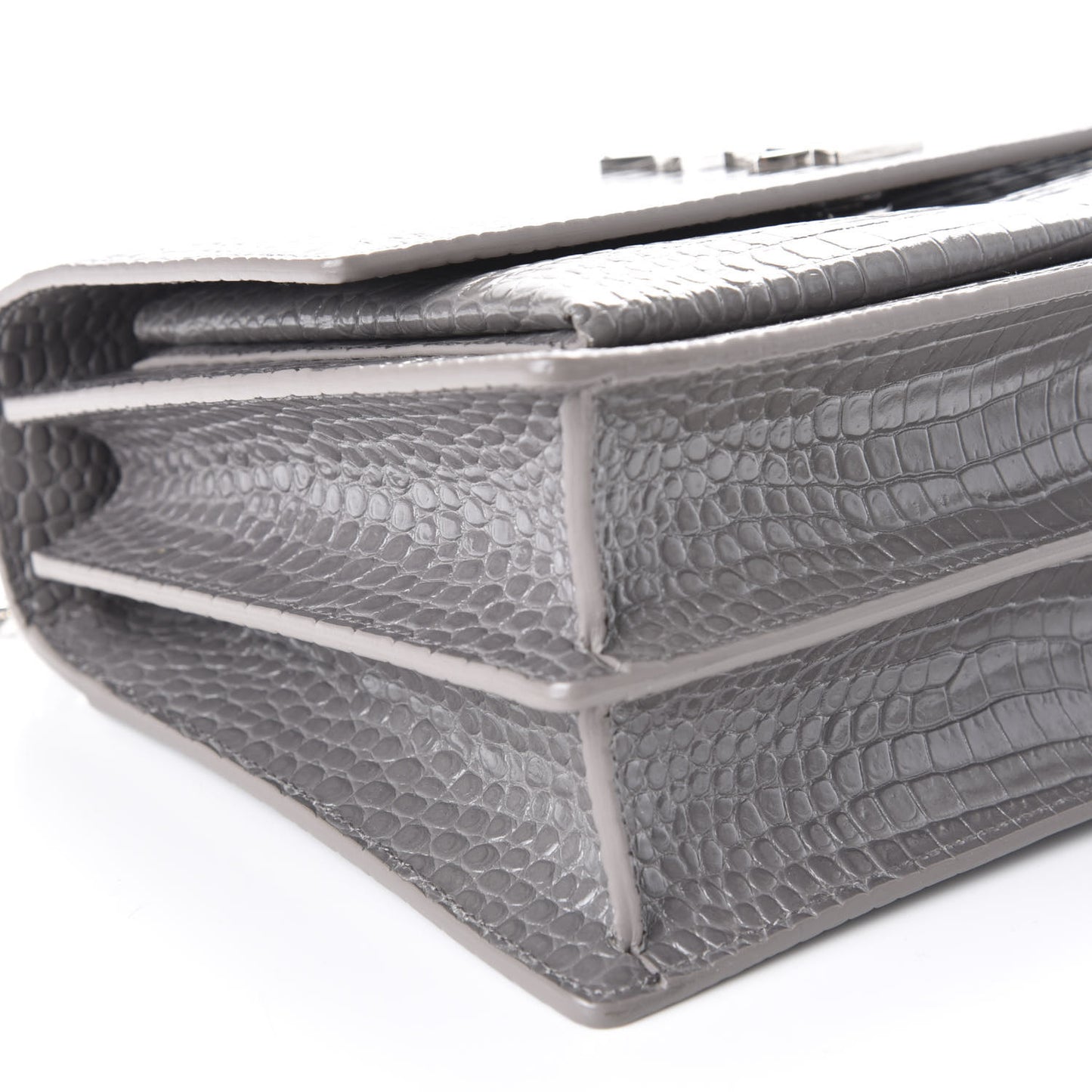 Calfskin Crocodile Embossed Large Monogram Sunset Fog