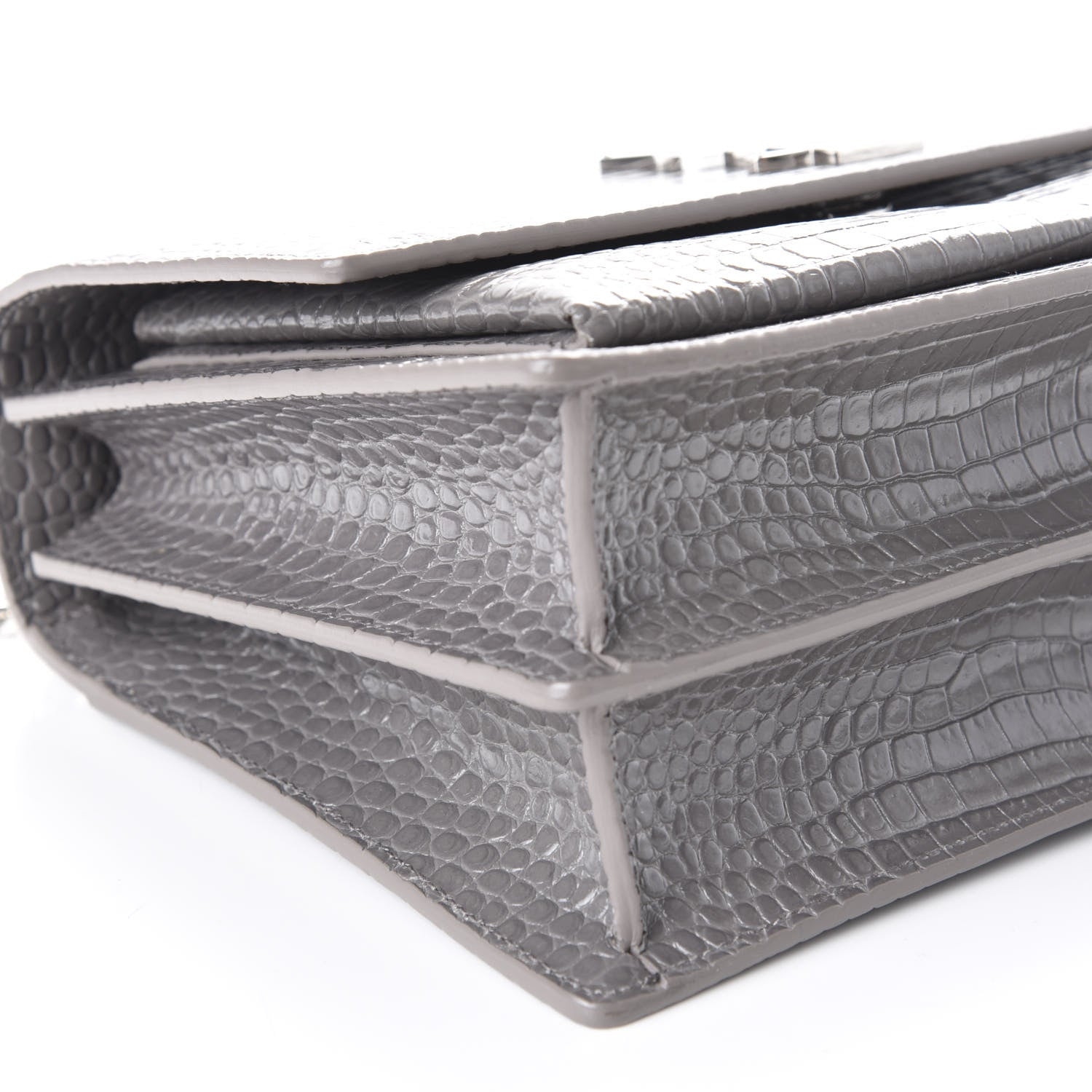 Saint Laurent Calfskin Crocodile Embossed Large Monogram Sunset Fog 7 of 11