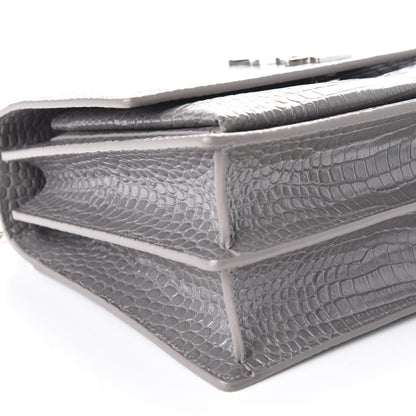 Saint Laurent Calfskin Crocodile Embossed Large Monogram Sunset Fog 7 of 11