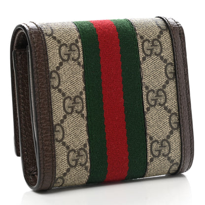 Gucci GG Supreme Monogram Textured Calfskin Web Ophidia Card Case Wallet Beige Ebony New Acero 3 of 7