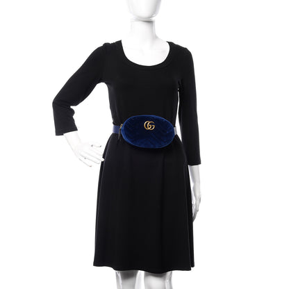 Gucci Velvet Matelasse GG Marmont Belt Bag 85 34 Cobalt Blue 2 of 10