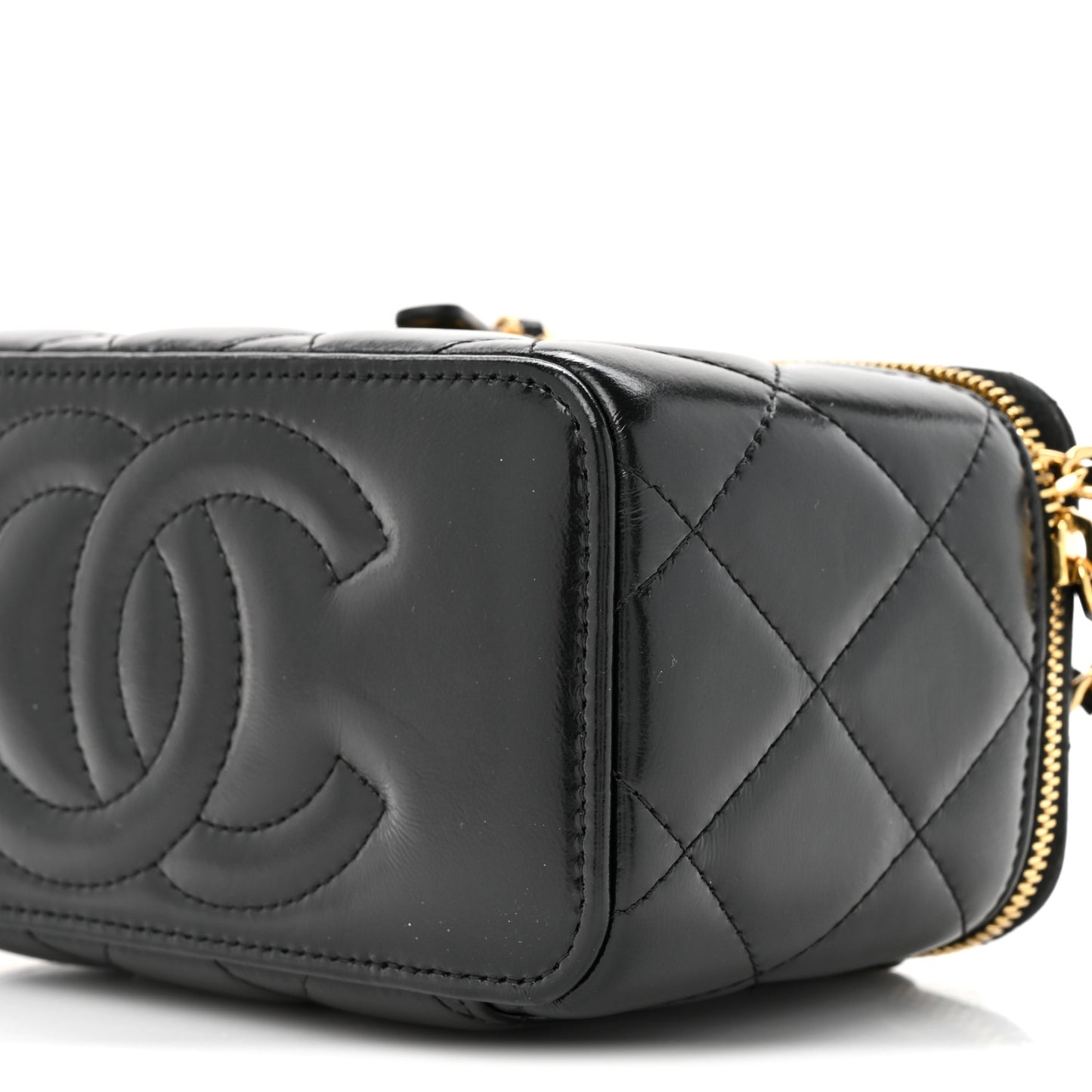 Shiny Calfskin Quilted Pick Me Up Vanity Case Black