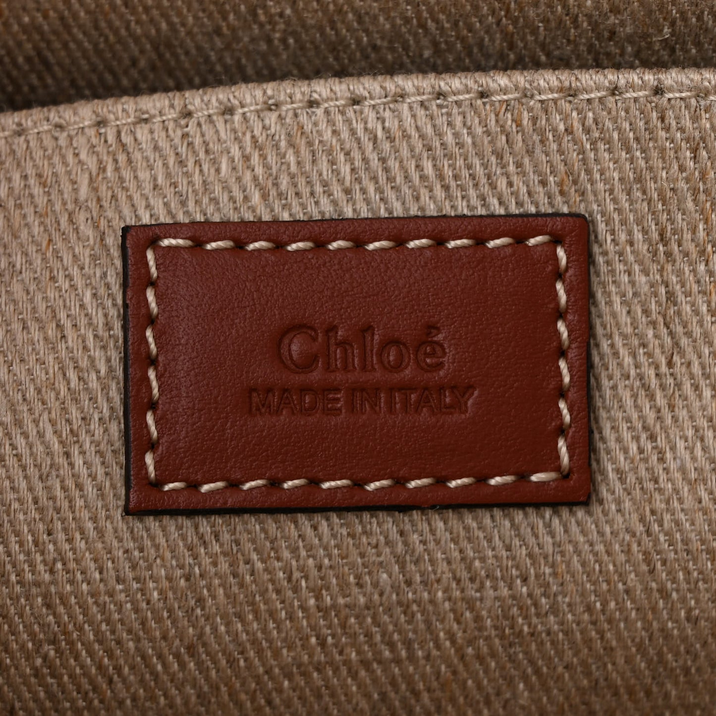 Linen Calfskin Medium Woody Ribbon Tote White Brown