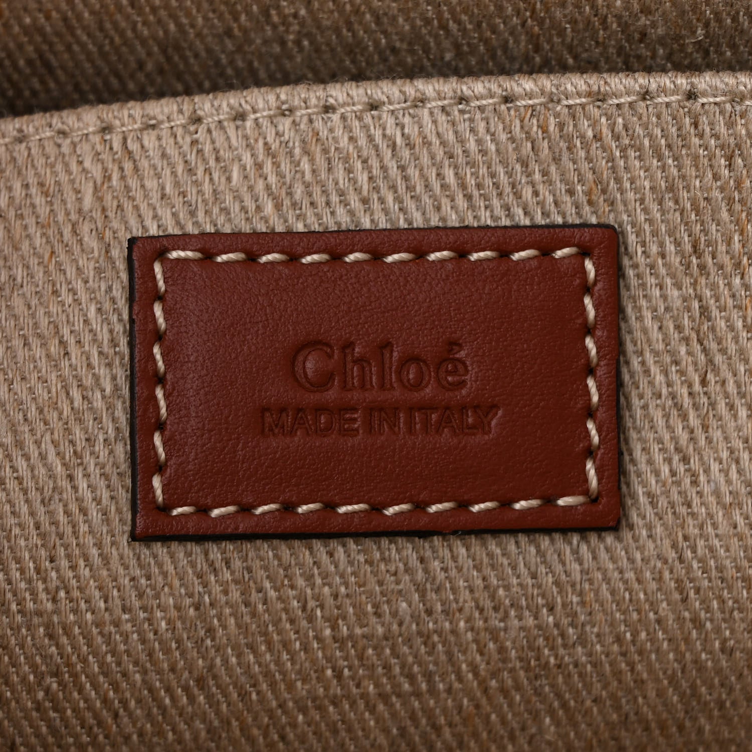 Chloe Linen Calfskin Medium Woody Ribbon Tote White Brown 6 of 10