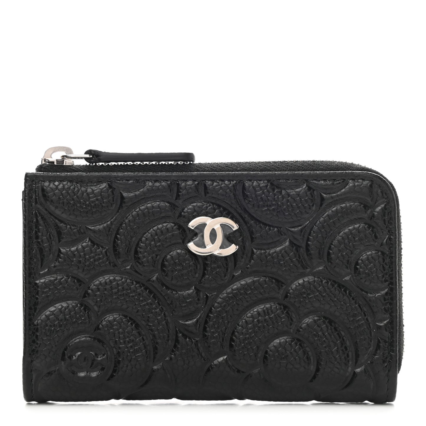 Caviar Camellia Embossed Key Holder Case Black