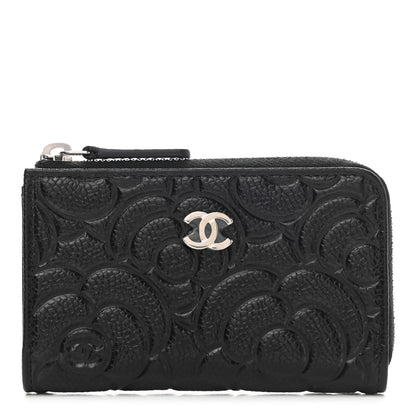 Chanel Caviar Camellia Embossed Key Holder Case Black 1 of 7