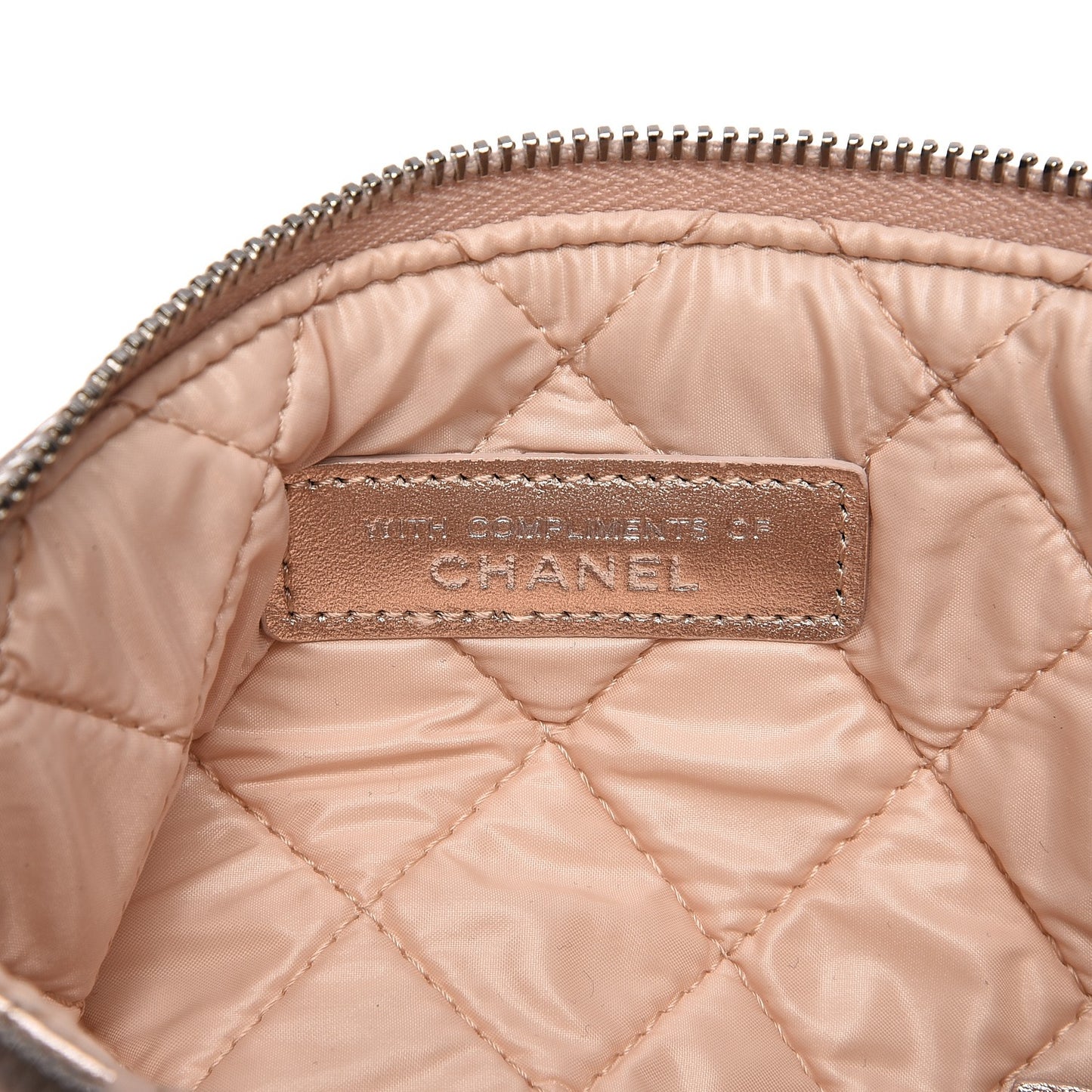 Iridescent Lambskin Quilted Cosmetic Pouch Light Gold
