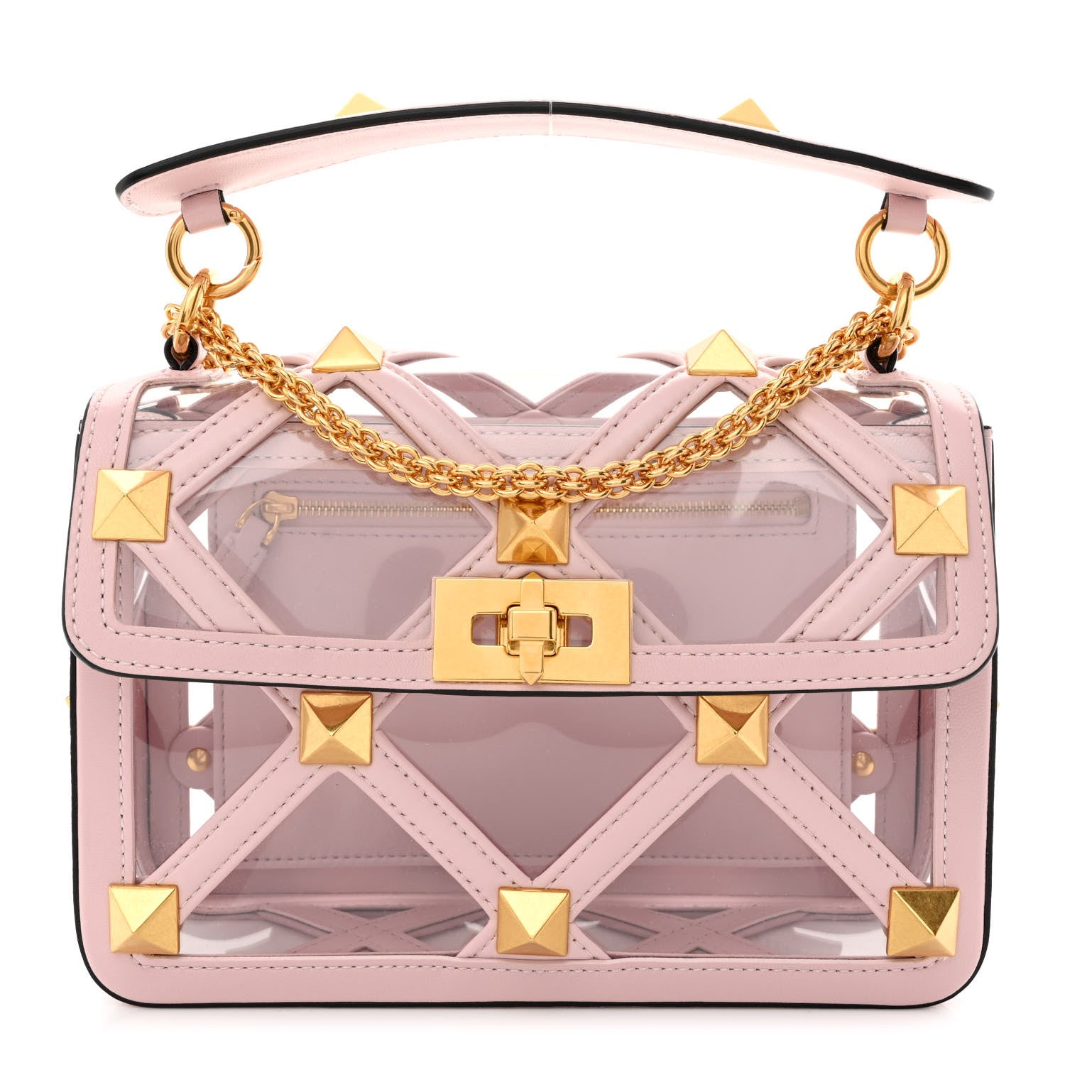 Valentino Garavani PVC Calfskin Medium Roman Stud Shoulder Bag Transparent Rose Quartz 1 of 11