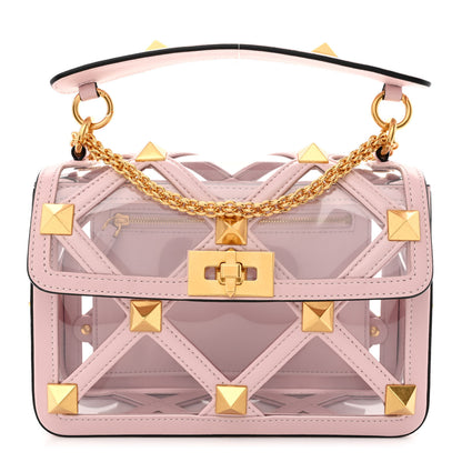 Valentino Garavani PVC Calfskin Medium Roman Stud Shoulder Bag Transparent Rose Quartz 1 of 11