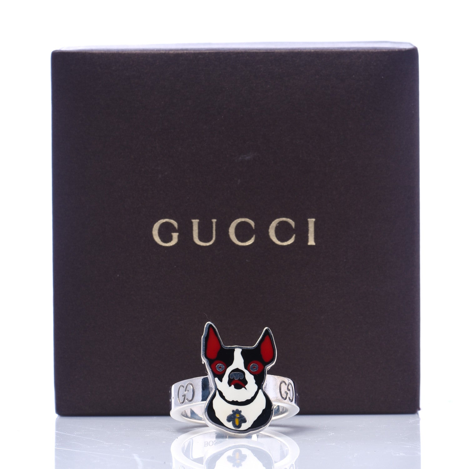 Gucci Sterling Silver Enamel Orso Ring 59 8.75 7 of 7