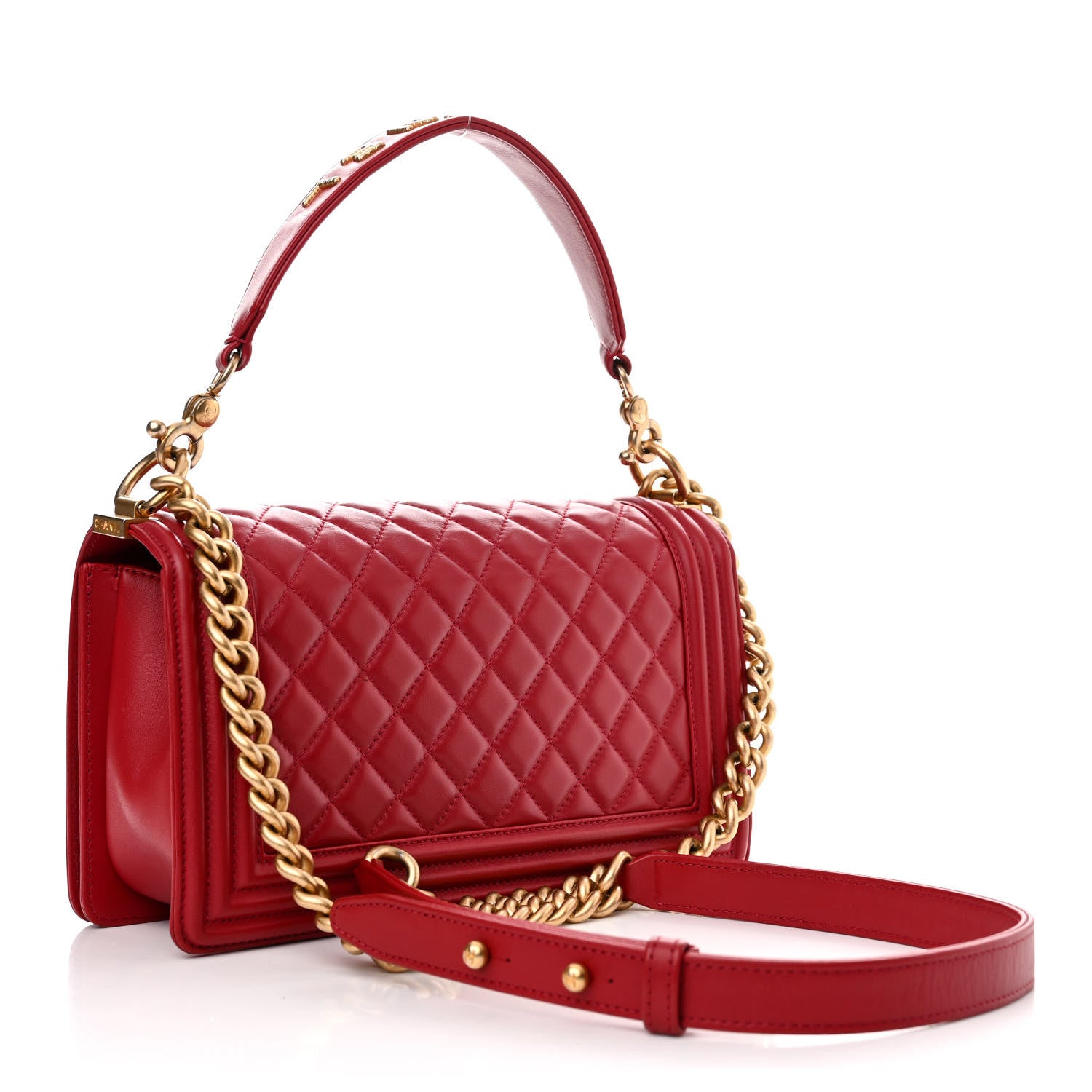 Chanel Calfskin Medium Boy Logo Top Handle Flap Red 3 of 15