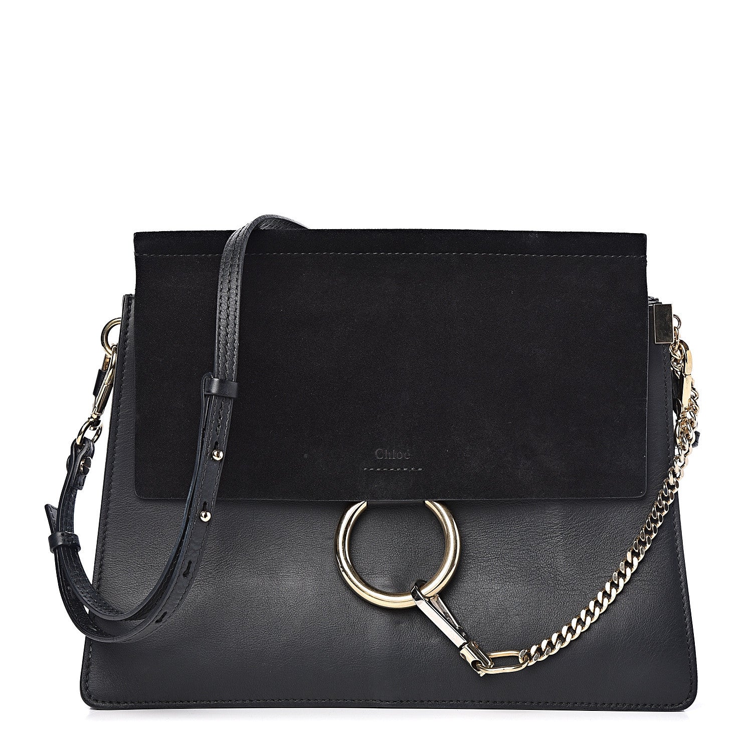Chloe Suede Calfskin Medium Faye Shoulder Bag Black 1 of 19