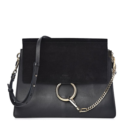 Chloe Suede Calfskin Medium Faye Shoulder Bag Black 1 of 19