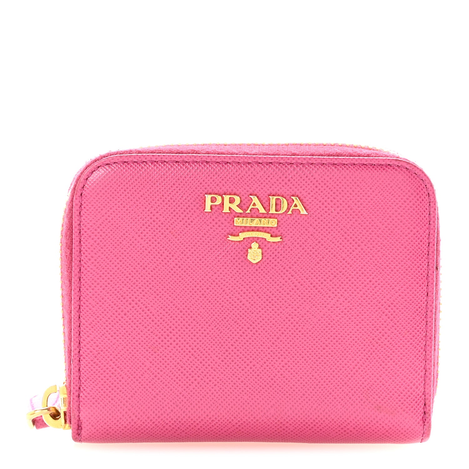 Prada Saffiano Metal Zip Coin Purse Fuxia 1 of 7