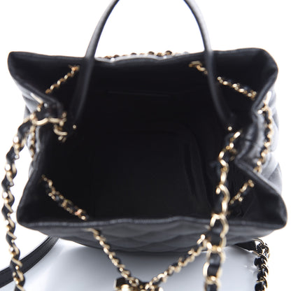 Chanel Caviar Quilted Rolled Up Bucket Drawstring Bag Black 5 of 9